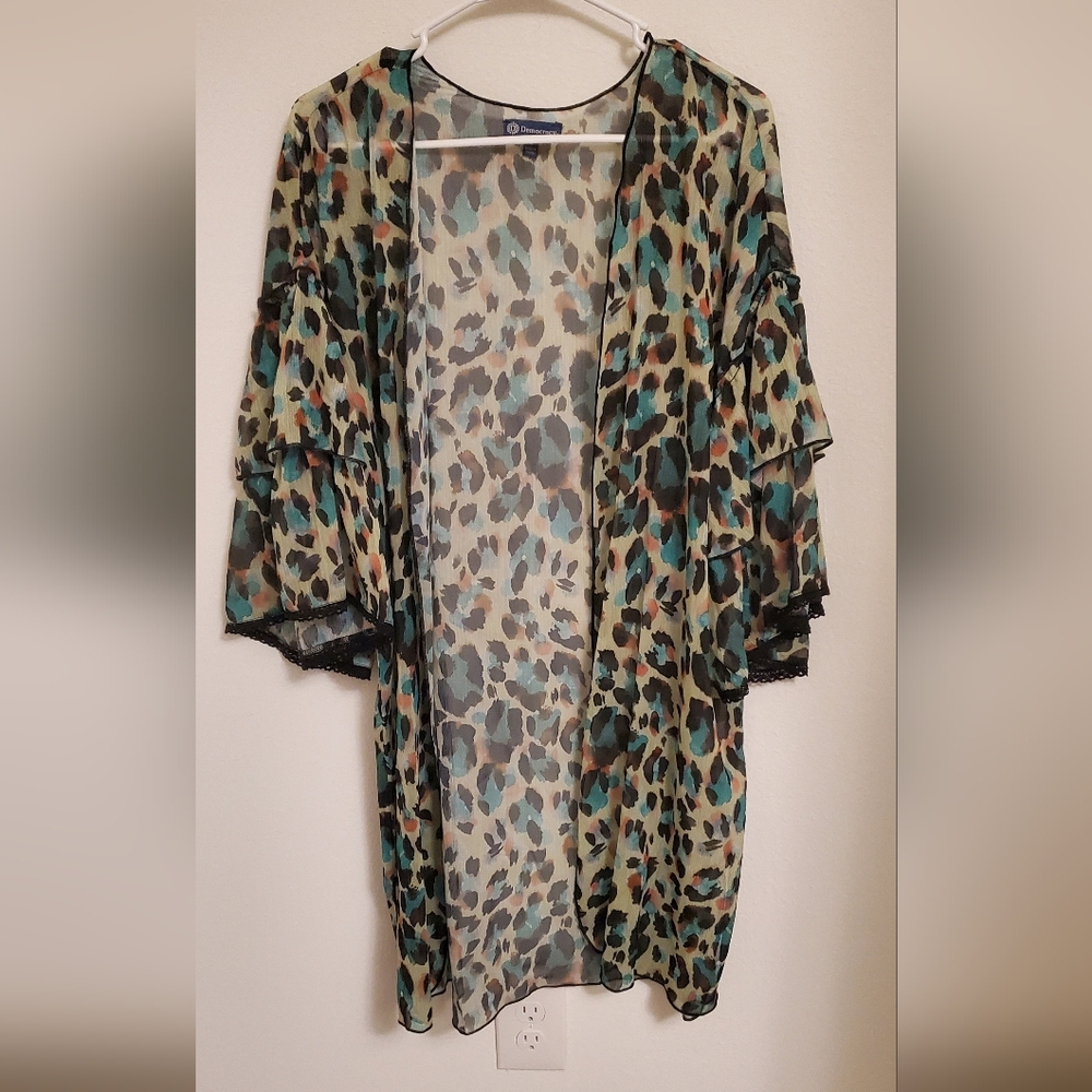 Democracy Animal Print Sheer Kimono Swim Cover Up Beach Vacation Resort Summer